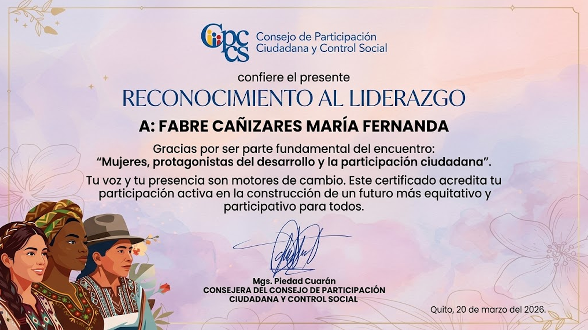 Certificado de Liderazgo del CPCCS
